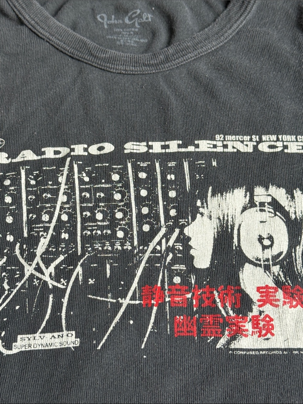 Brandy Melville Black Radio Silence Graphic Tee with White and Red Print - Picture 3 of 6
